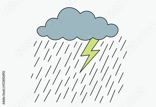 Thunderstorm over city heavy rain lightning cloud urban skyline weather disaster illustration