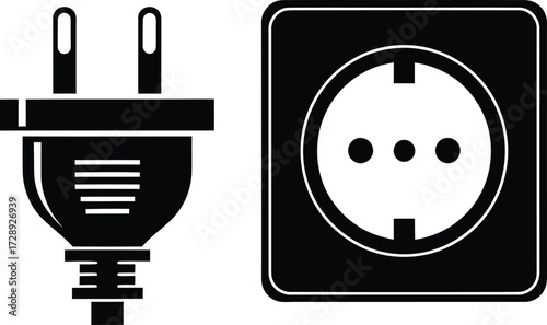 Black and white illustration of an electrical plug and socket.
