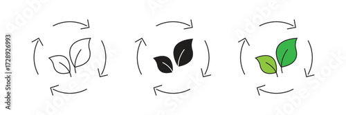 Nature leaf reuse vector icon. Leaf management. Recycled leaves. Circular economy. Renewable resources.