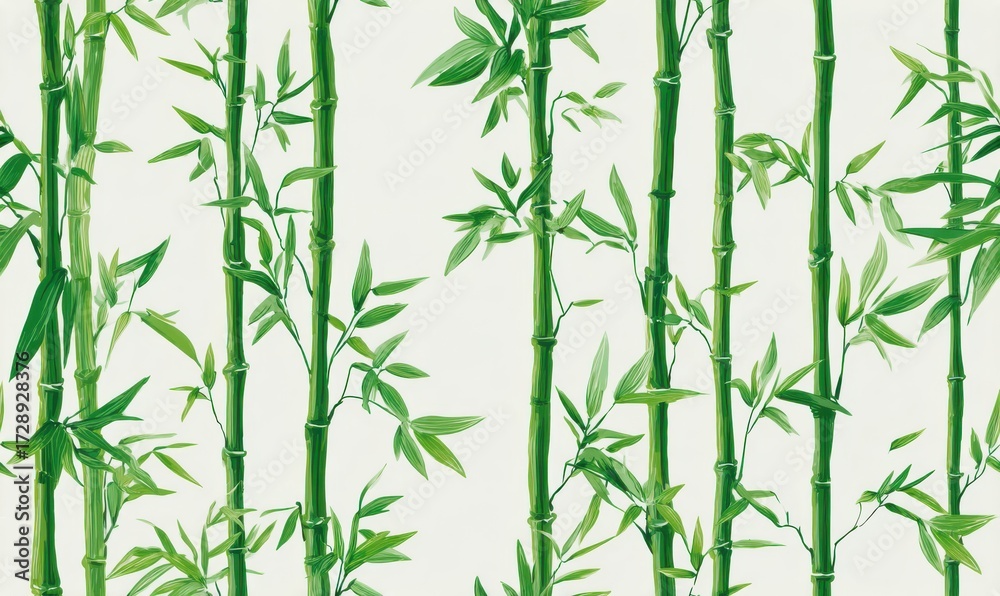 Fototapeta premium A bamboo plant with green leaves. The leaves are in a row