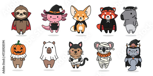 Adorable Halloween Animal Characters Collection.