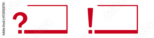 Red question and exclamation marks with rectangular frames.