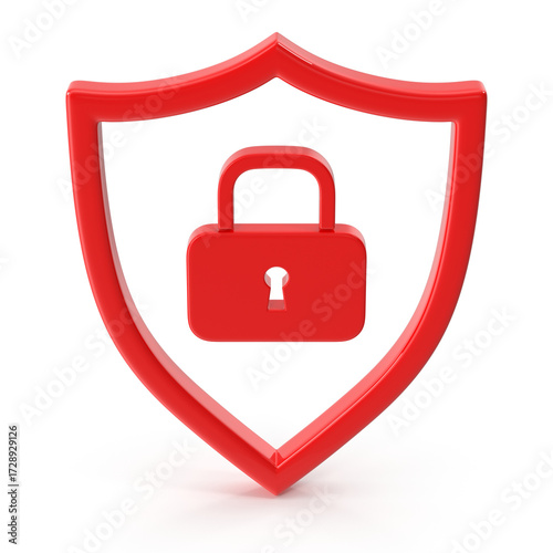 Red shield and padlock symbol of security and protection