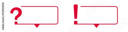 Red question and exclamation marks in speech bubble frames.