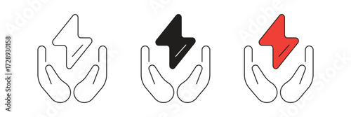 Electric power in hand icon set. Vector icon design of electric power in hand.