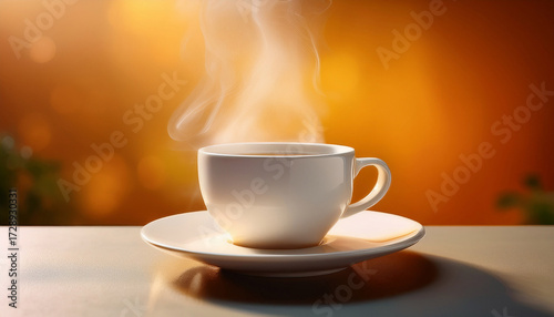 Wallpaper Mural Steaming Hot Beverage In White Cup And Saucer Against A Bright Background Torontodigital.ca
