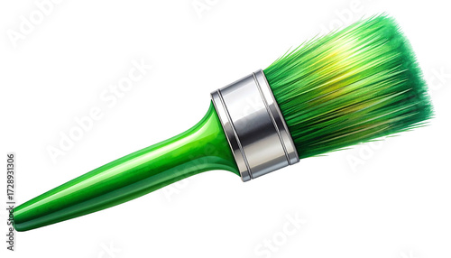 Green paint brush isolated on white background for art and design.
