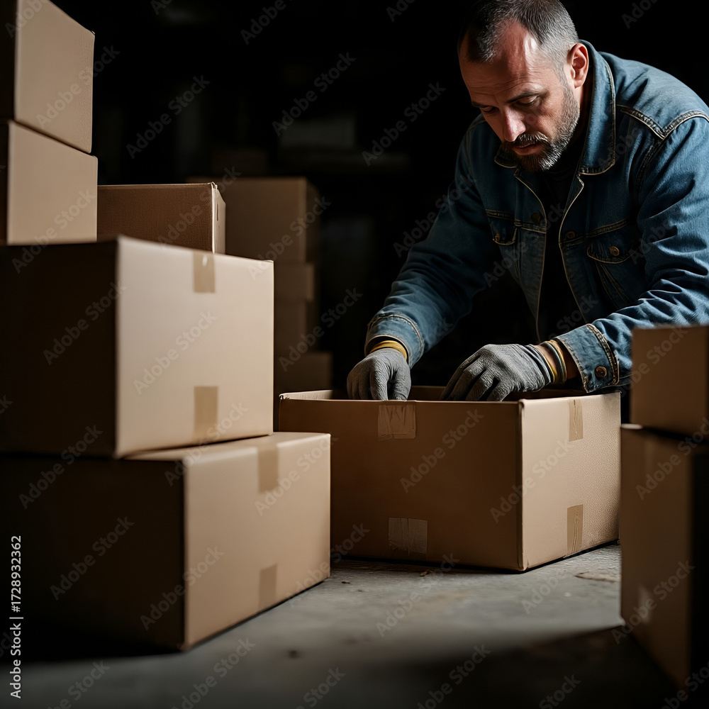 Fototapeta premium man with cardboard boxes