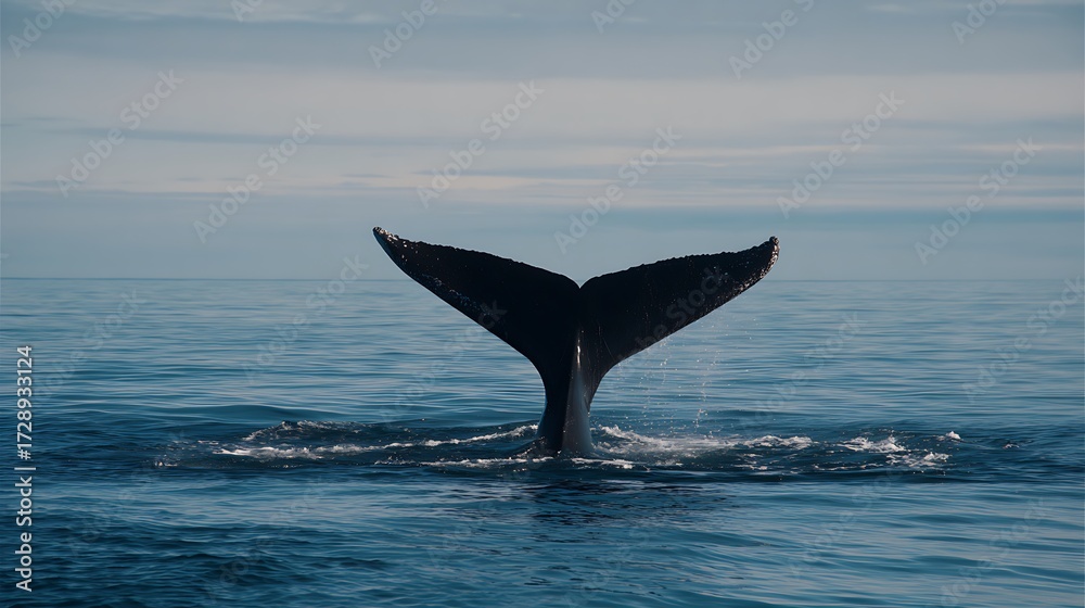 Fototapeta premium Humpback whale tail emerging from the water in the ocean during daytime