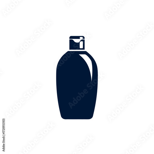 A dark bottle silhouette with a cap and a curved highlight, against a white background