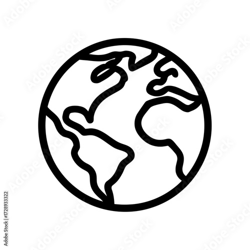 Simple black outline drawing of Earth globe with continents visible