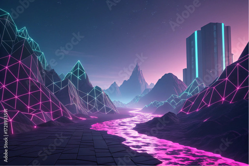 eon Low Poly Valley with Polygon Mountains