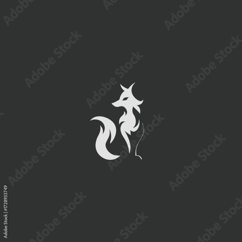 Stylized white fox on dark background, minimal details and clean