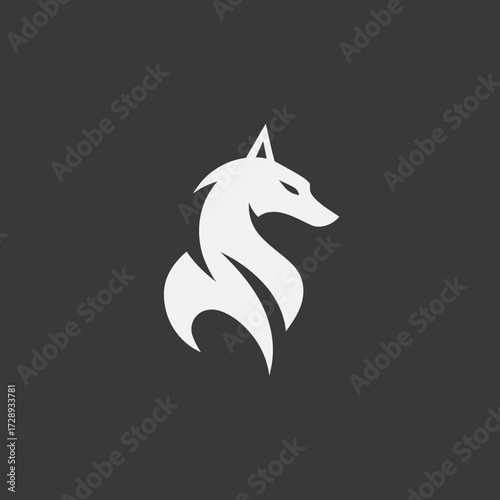 Stylized, white fox silhouette on a dark gray background