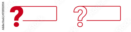 Red question mark with box frame icon duo.