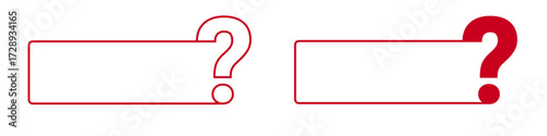 Question mark outline on rectangular frame design in red.