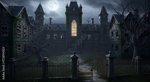 Haunted Mansion at Night.