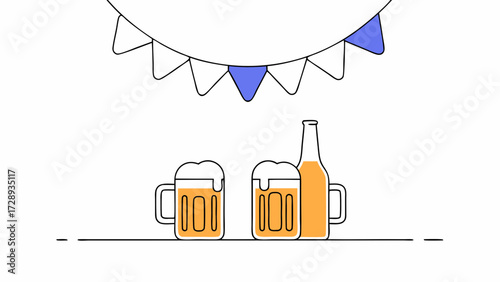 Cold beer bottles and a frosty glass of fresh ale in party