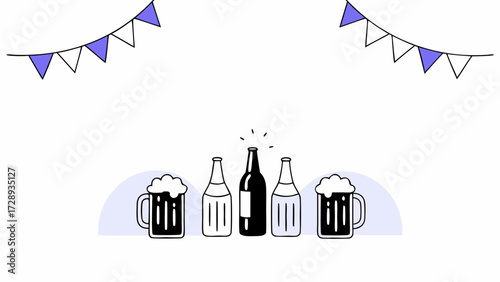 Vector illustration set of wine glass, bottle, and drink alcohol icons, black silhouette symbols, and business design elements