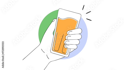 Vector illustration of a hand holding a glass of cold beer, isolated on white