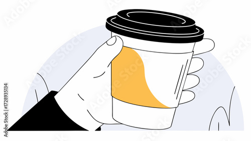 Vector cartoon illustration hand holding coffee cup for art and design