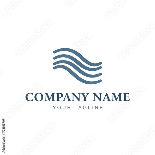 Modern Abstract Wavy Lines Company Logo Design with Serif Font Text and Tagline on Clean White Background, Representing Fluidity and Professionalism in Branding Identity, Flat Vector Elements, Vector