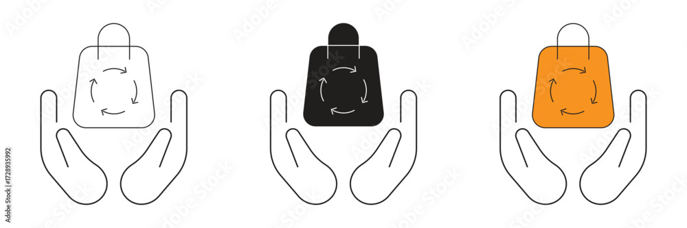 Obraz premium Recycling bag in hand icon set. Recycling bag in hand flat vector icon design.