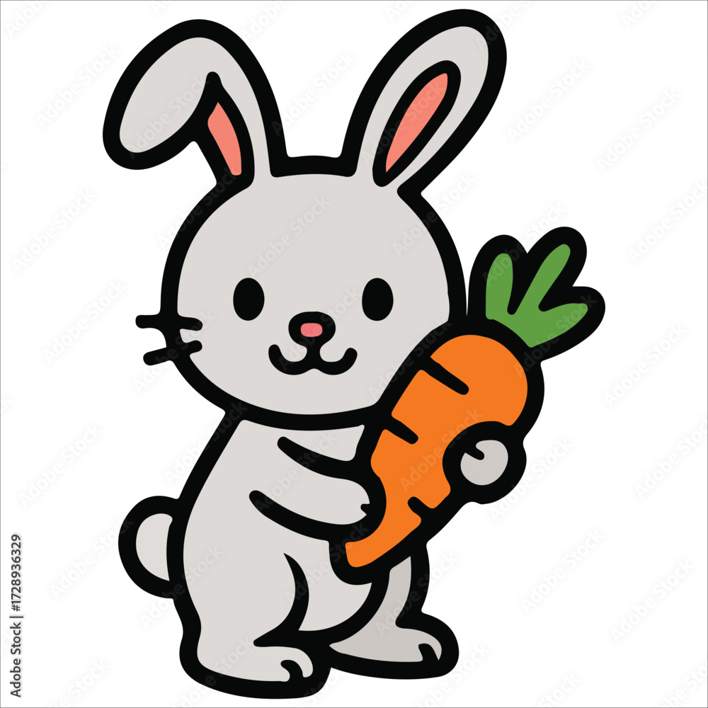 Obraz premium Easter Bunny Holding Painted Egg Illustration