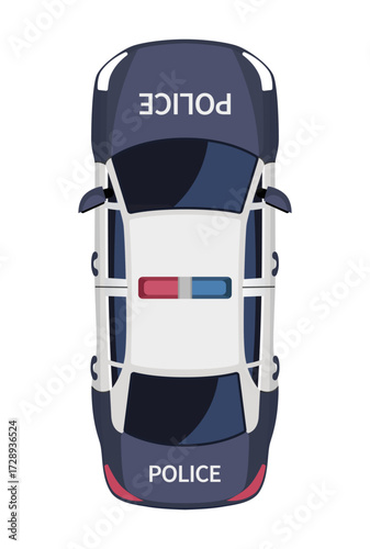 Top view vector illustration of police car with siren