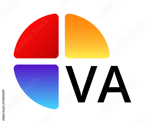 Colorful circular va logo design with red, orange, blue, and purple segments.