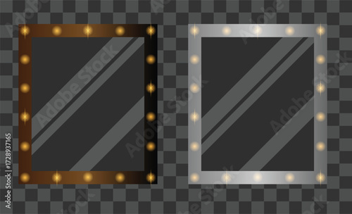 Make Up Mirror with Realistic Lights on Transparent Background. Beauty and body care, appearance concept vector art
