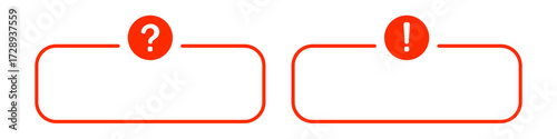 Question and exclamation icons with red framed boxes.