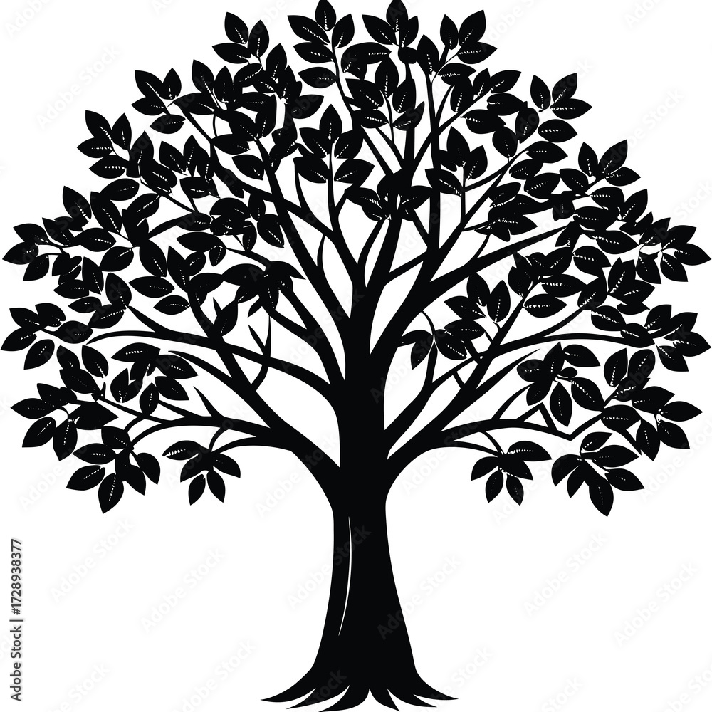 Fototapeta premium Stylized eucalyptus tree silhouette with organic leafy branches and natural forms