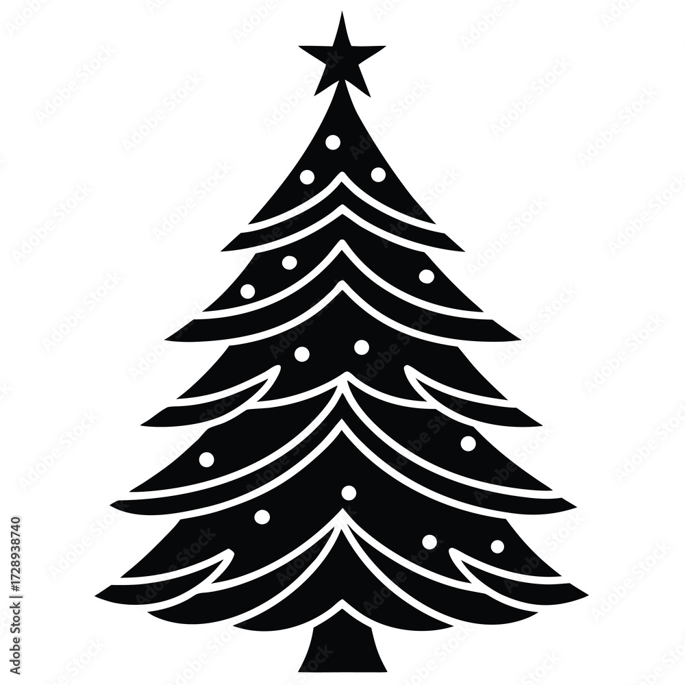 Obraz premium Minimalist black and white christmas pine tree icon with simple festive colors