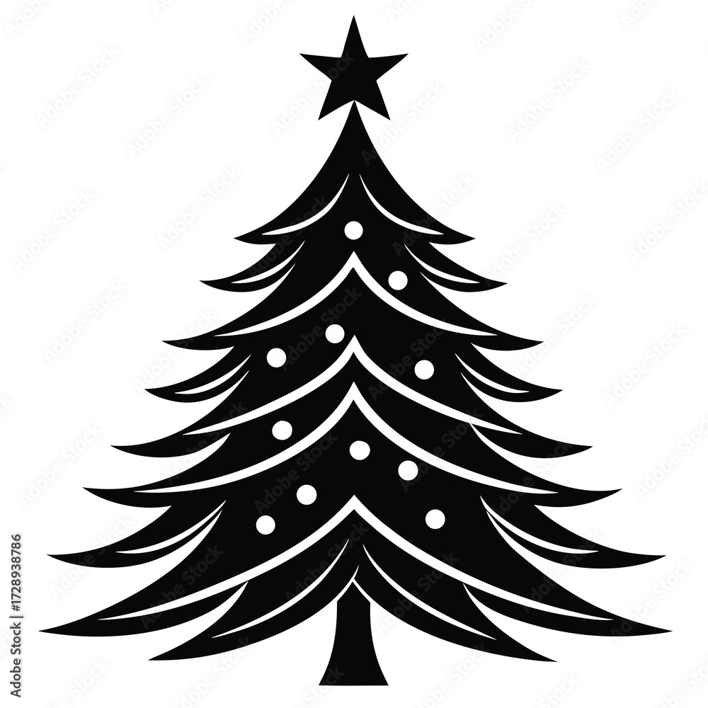 Obraz premium Minimalist black and white christmas pine tree icon with simple holiday design elements