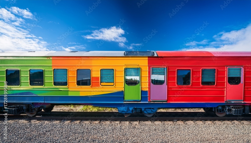 Obraz premium multi colored train car exterior with geometric design