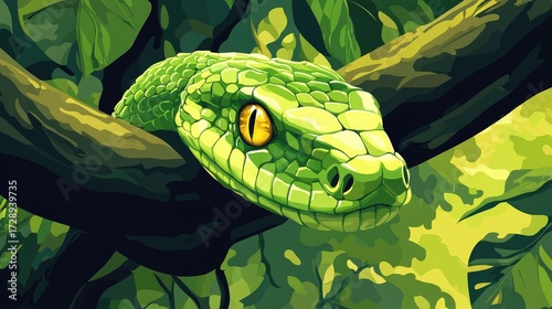 view of a snake in the forest decorated with sunlight