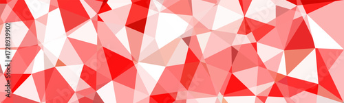 Abstract geometric background with red and white polygon shapes creating a vibrant modern pattern.