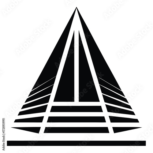 Minimalist geometric pyramid silhouette in black and white