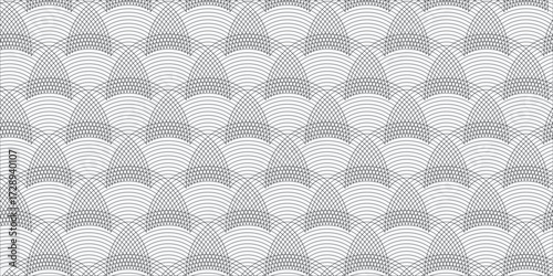 Elegant Black and White Geometric Pattern Vector. Abstract Fan Waves and  Scales Tile Background, Modern Monochrome Palmette Design