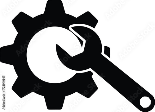 Gear and wrench icon, symbolizing maintenance or repair.