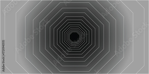 Abstract geometric tunnel background vector, black and gray hexagon ripple gradient pattern, futuristic illusion texture, modern minimal design, optical art backdrop, EPS graphic illustration