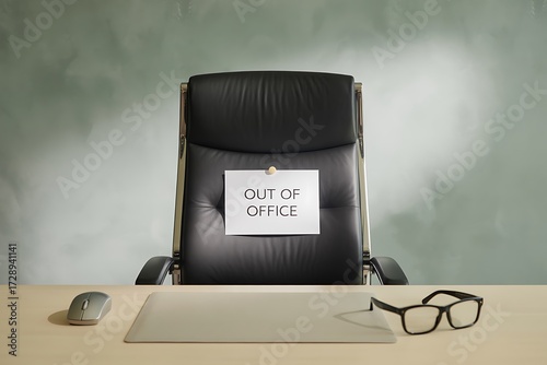 Out of office message on chair for vacation or absence