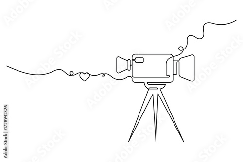 Video camera Continuous one line drawing of outline vector illustration.