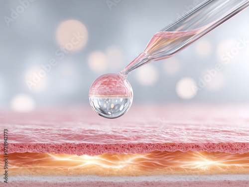 美容液が肌に浸透する様子の3Dイラスト