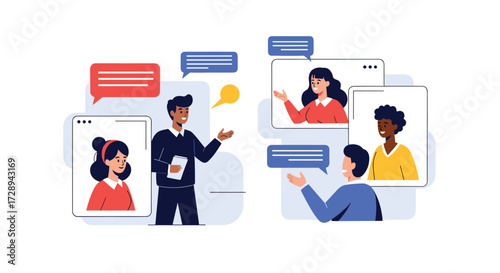 Virtual team collaboration and communication in online meetings and discussions.