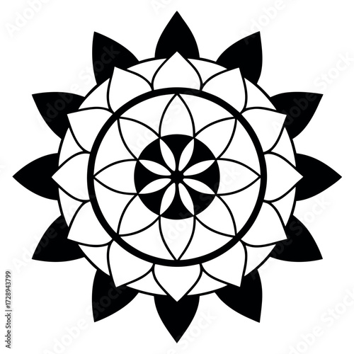 Minimalist circular mandala design with central motif