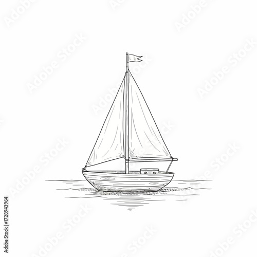 Hand drawn sketch of a classic sailboat gliding peacefully on calm waters, depicting a serene nautical journey and the tranquility of maritime exploration