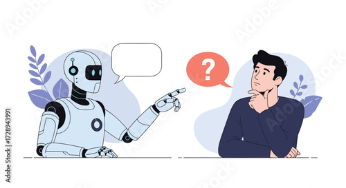 Artificial intelligence and humans engaging in a thoughtful conversation about complex questions.