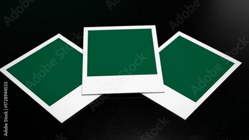 Wallpaper Mural A nostalgic collection of three blank instant photo frames with green screens, fanned out on a dark black background for creative mockups Torontodigital.ca